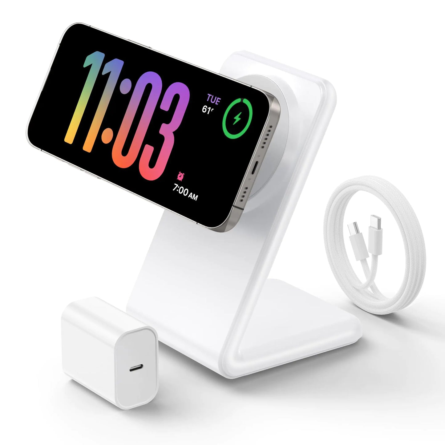 for Magsafe Charger iPhone 16 Wireless Charger Stand Magnetic iPhone Charger with USB C Chrger & 5ft Braided Cable Fast Wireless Charging for iPhone 15/14/13/12 Series - White