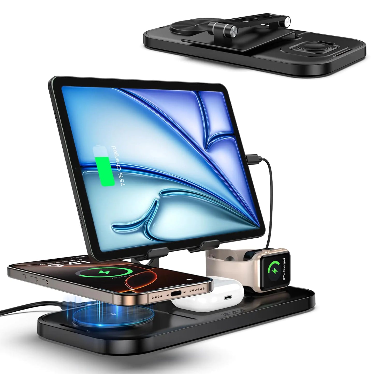 Induction iPhone Charger 4 in 1 Wireless Charger for iPhone 15 Pro Max/14/13 Charging Station for ipad Wired Charger for Tablet Wireless Charger for iwatch 9/8/7/SE Airp ods Pro/3