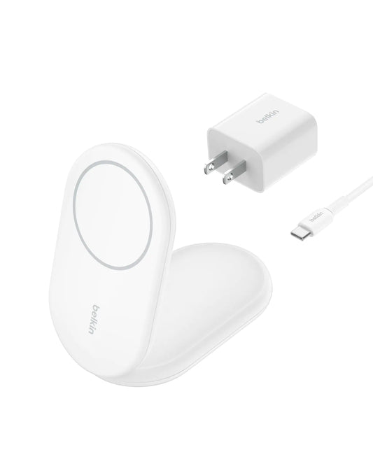 Belkin Magnetic Foldable Wireless Charging Stand 15W - MagSafe-Compatible Qi2-Certified iPhone Charger Wireless Charging Stand for iPhone 16 15 & 14 Series Standy Mode Ready PSU Included - White
