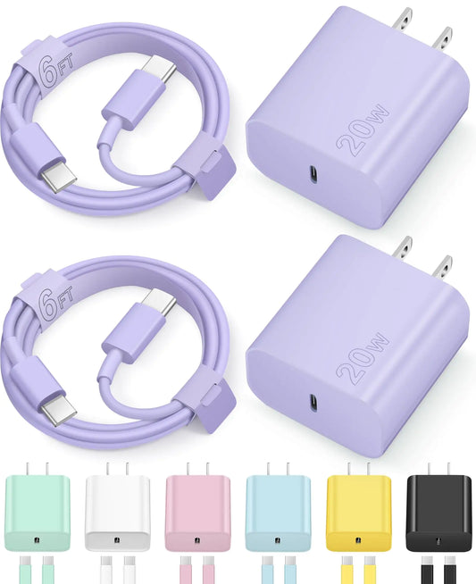 Charger for iPhone 16 15 Charger Fast Charging Type C Charger USB C Charger Block iPhone 16 Charger with 2 Pack 6FT Cable for iPhone 16/16 Plus/16 Pro/16 Pro Max/iPhone 15/15 Pro Max/Samsung(Purple)