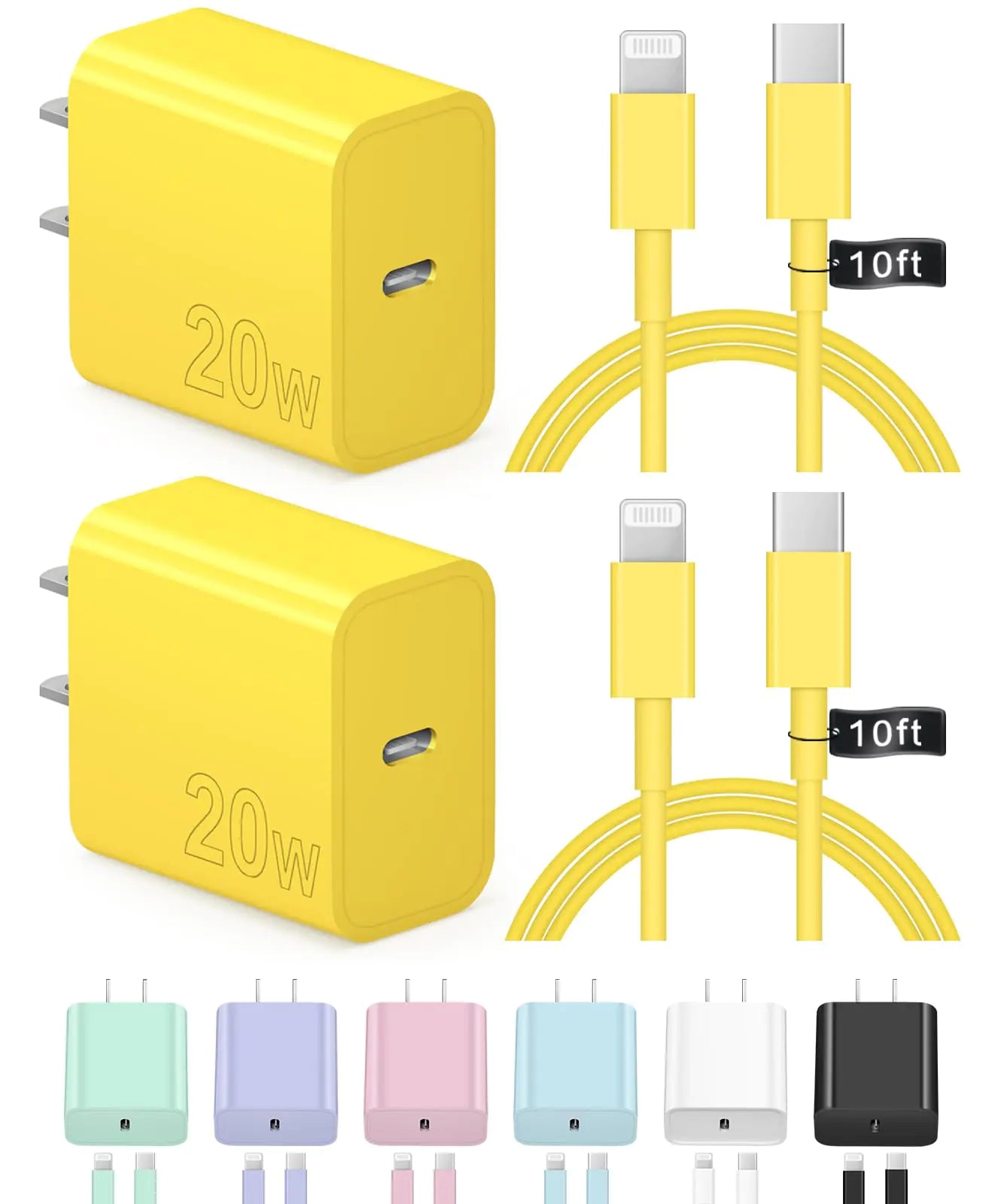 iPhone Charger Fast Charging 10FT 20W USB C Charger Block Super Fast Charger Cable Compatible with iPhone14/14 Pro Max/13/13Pro/12/12 Pro/11iPad(Yellow